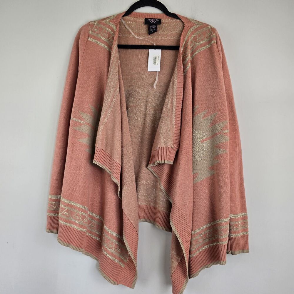 Hooked Up by I.O.T.  Sweater Medium‎ Cardigan Women Pwach Aztec Sparkly.D53